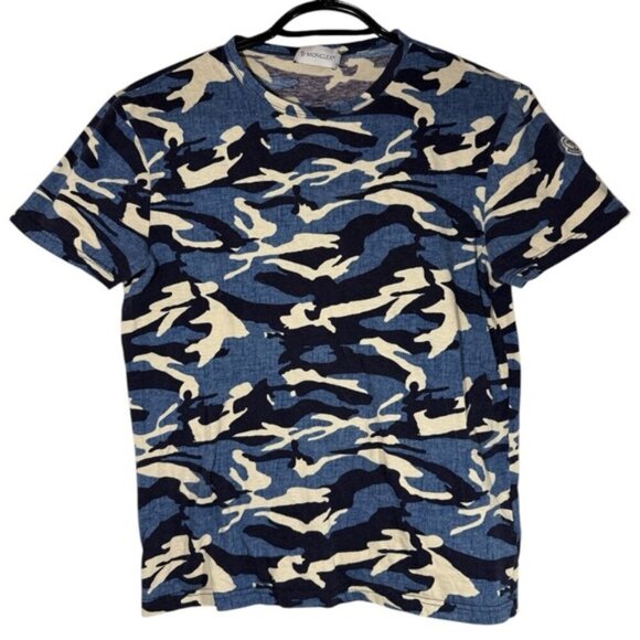 Authentic Moncler Blue Camouflage Maglia T-Shirt size S - Picture 1 of 10